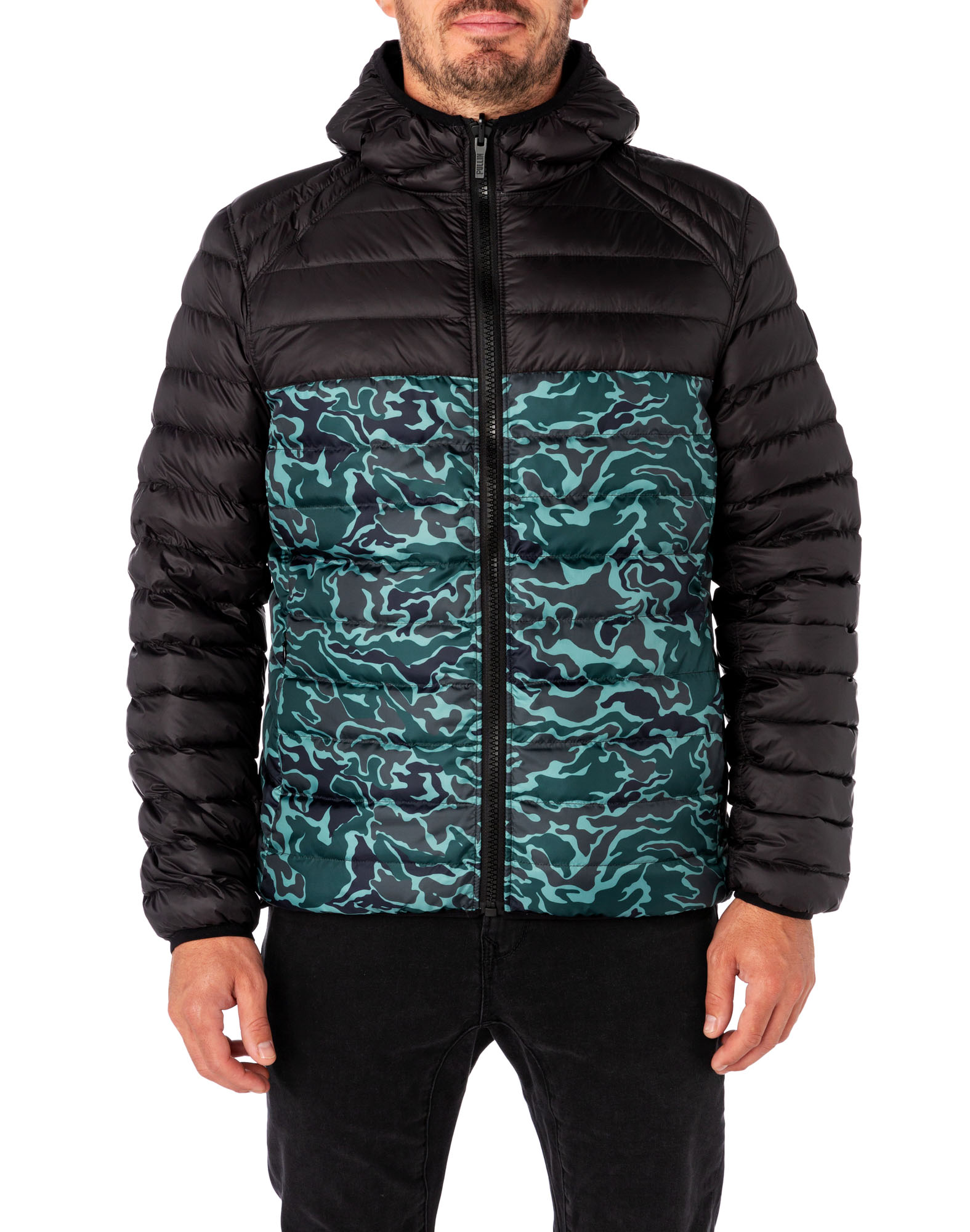 Men's feather jacket with hood CAMO