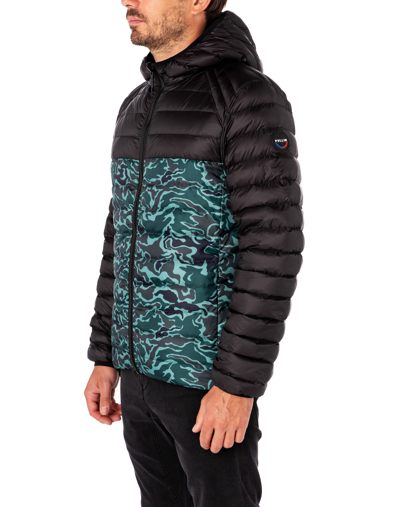 Men's feather jacket with hood CAMO