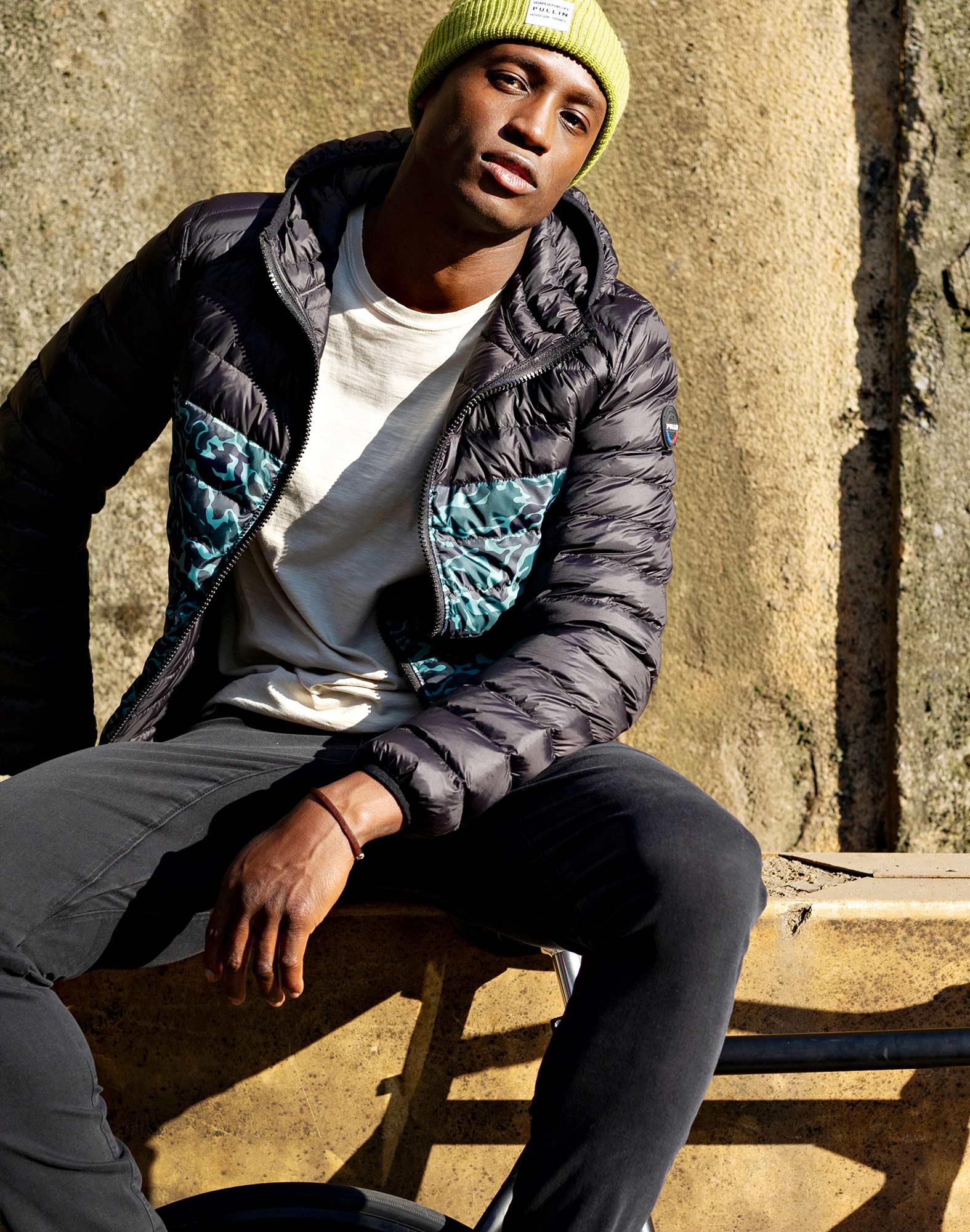 Men's feather jacket with hood CAMO